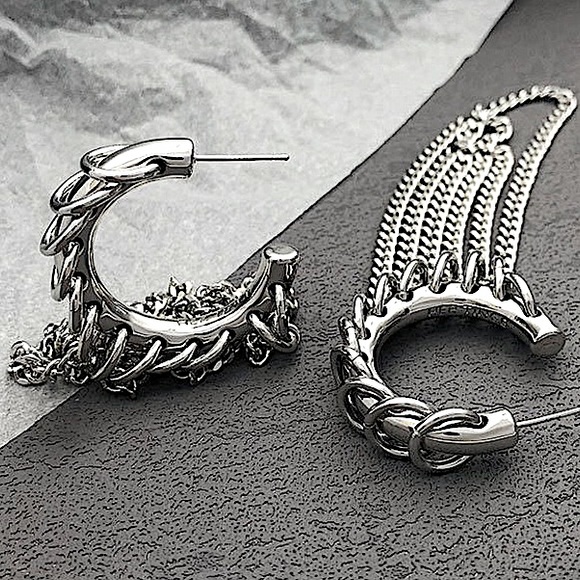 Silver Chain Hoop Link Earrings Punk Retro Y2K - Picture 2 of 6